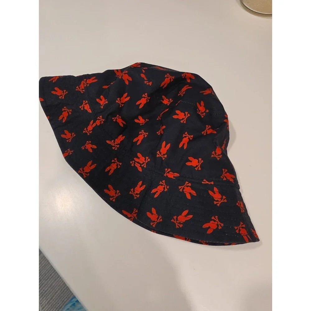 Psycho Bunny All-Over Print Bucket Hat Navy Red Logo Skull Crossbones OS TU
